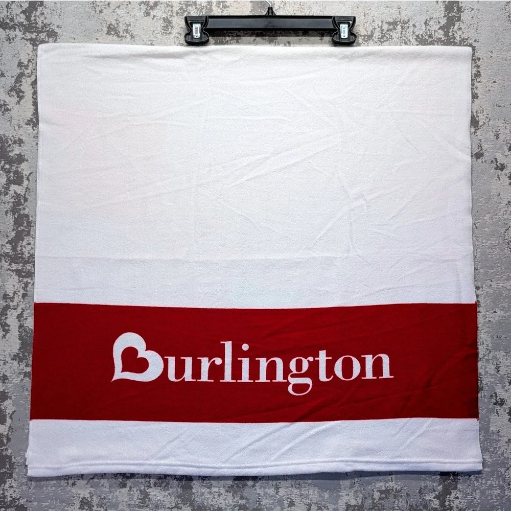 Burlington‎ Red White Stripe Logo Beach Towel Pool Bath - Promo Towel